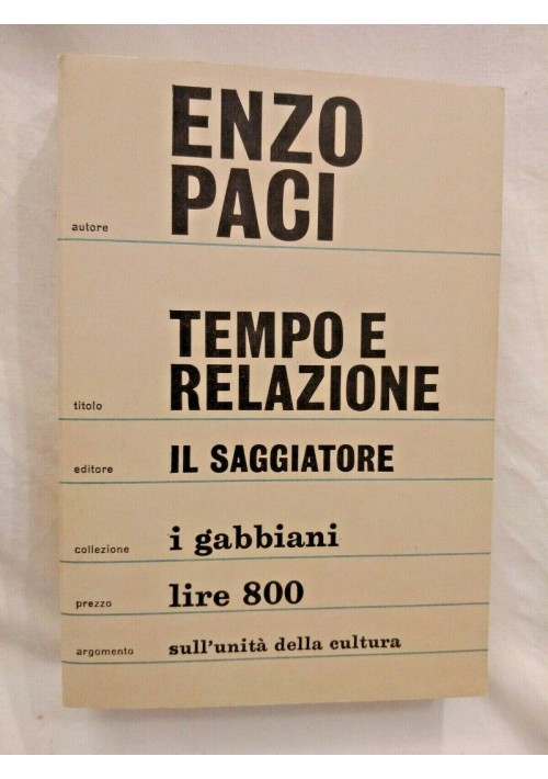 TEMPO E RELAZIONE di Enzo Paci 1965 il Saggiatore libro filosofia i gabbiani