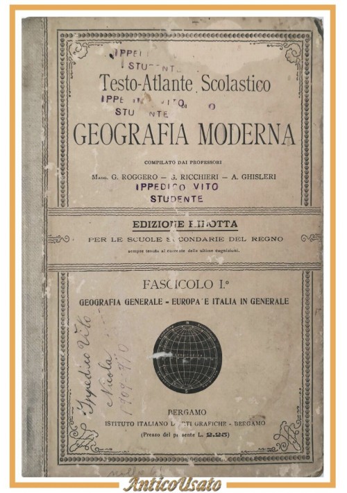 TESTO ATLANTE SCOLASTICO DI GEOGRAFIA MODERNA Ricchieri Ghisleri 1909 Libro