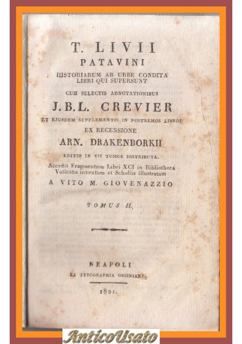 TITI LIVII HISTORIARUM AB URBE CONDITA Tomo 2 1821 Libro Antico Crevier