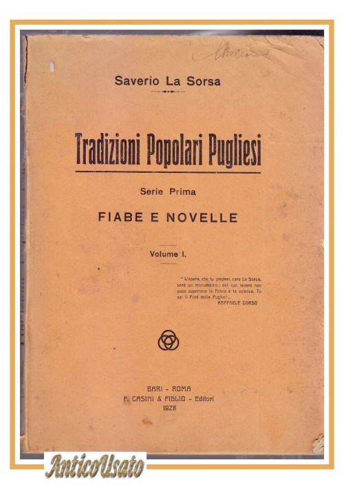 TRADIZIONI POPOLARI PUGLIESI v 1 fiabe e novelle di Saverio La Sorsa 1928 Libro