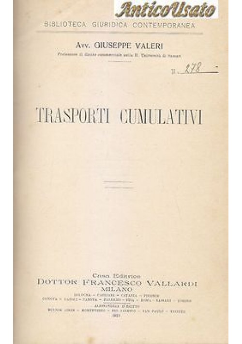 TRASPORTI CUMULATIVI di Giuseppe Valeri 1913 Dottor Francesco Vallardi 