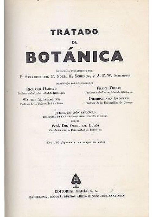 TRATADO DE BOTANICA di Staubinger Noll Schenck Schimper 1965 Manuel Marin e Cia