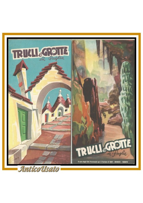 ESAURITO - TRULLI E GROTTE DI PUGLIA Depliant Turistico in Inglese Brochure Vintage Fasano