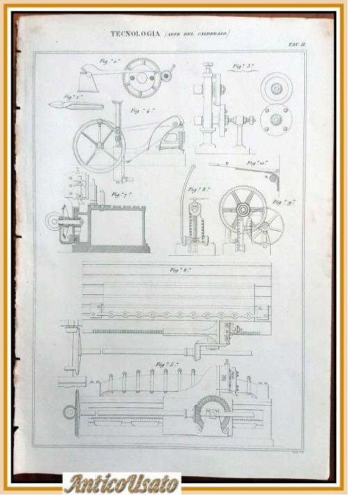 Tecnologia ARTE DEL CALDERAJO Tavola  Incisione Stampa Antica  1866 calderaio