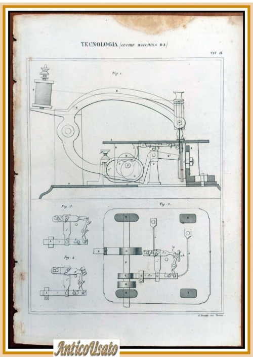 Tecnologia MACCHINA DA CUCIRE Tavola  Incisione Stampa Antica  1866