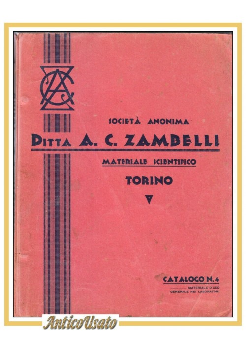 ZAMBELLI catalogo 1931 materiale scientifico laboratori vetreria vintage libro