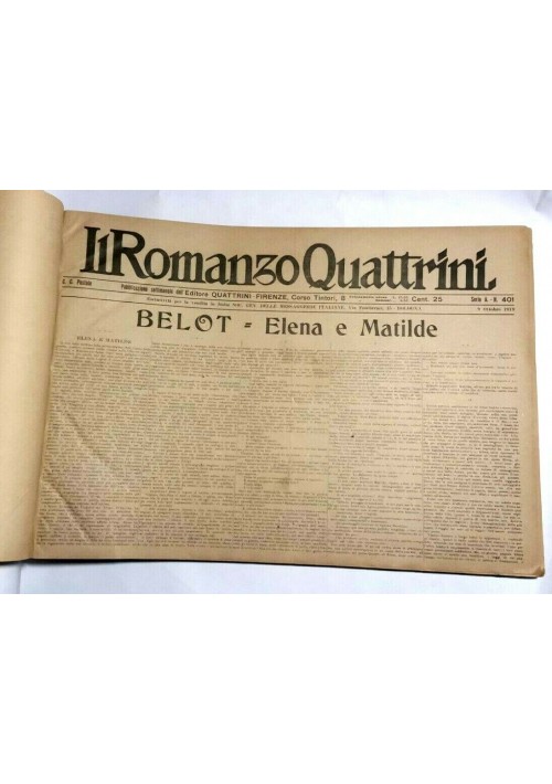 il romanzo Quattrini 25 numeri 1919 giornale vintage Gautier Balzac Zuccoli Mael